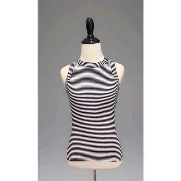 MADEWELL Black White Striped Fitted Knit Tank Top Racerback Halter XS - Picture 1 of 9